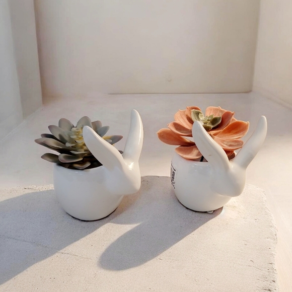 Other - White Ceramic Bunny Planters Set
